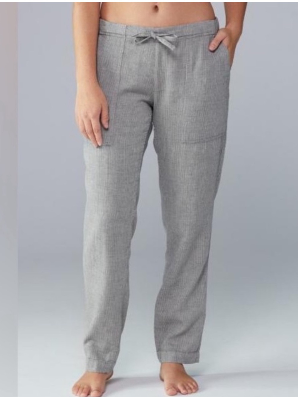 PrAna Soledad Organic Cotton Gray Pinstripe Pull On Pants Size Small